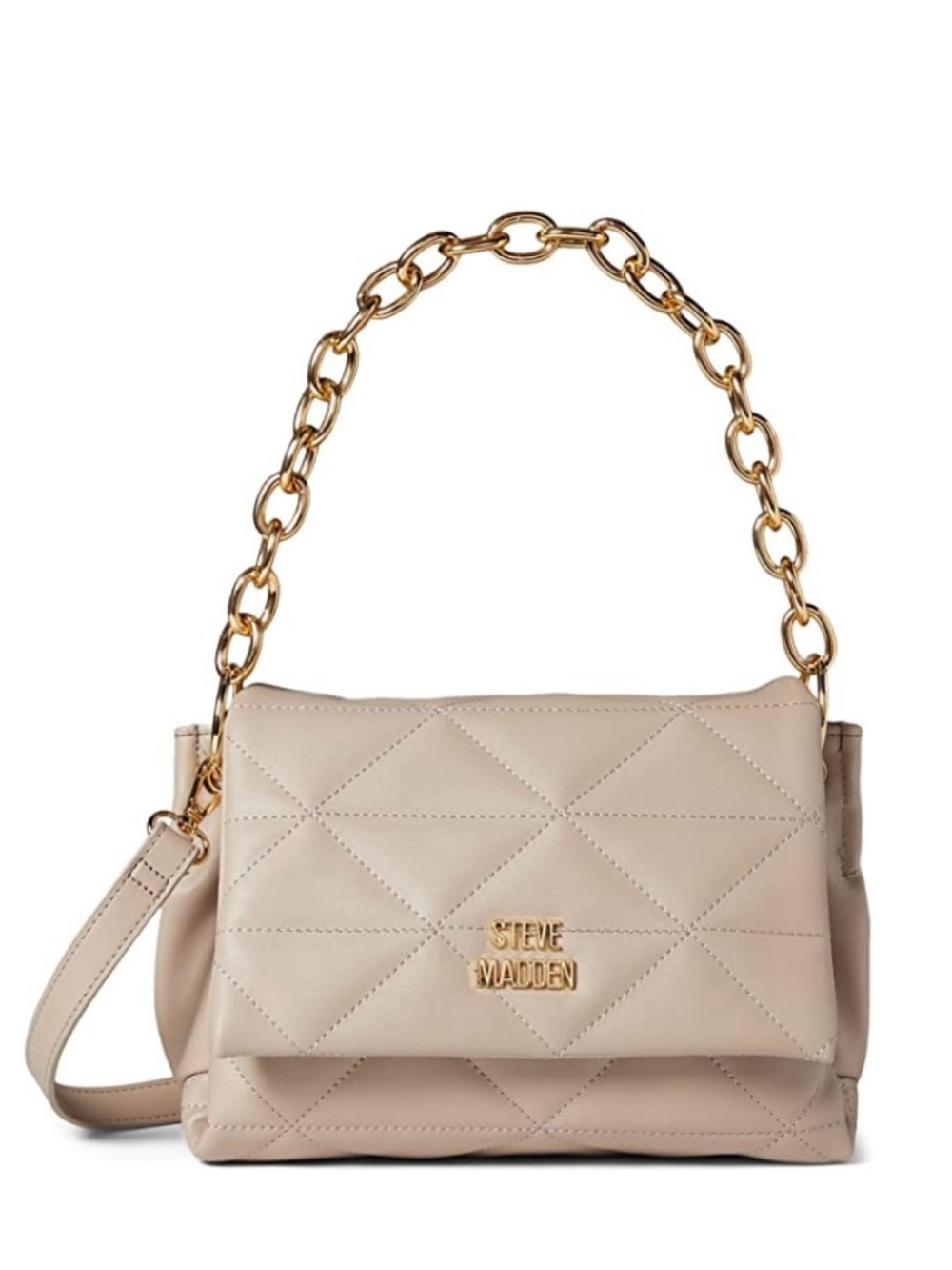 Steve Madden Beige Quilted Chain Shoulder Bag